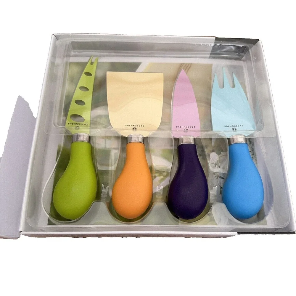 Zassenhaus Easy Cut Cheese Knife Set ~ 4pc Stainless Steel Colorful Handles NIB